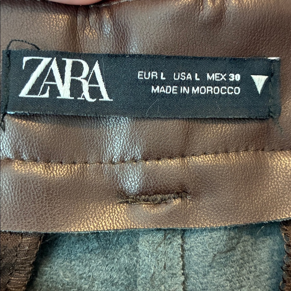 Zara Brown Faux Leather High Waist Cargo Pants Size Large - Picture 6 of 8